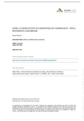 Stoic alternatives to Aristotelian cosmology: Pena, Rothmann and Brahe