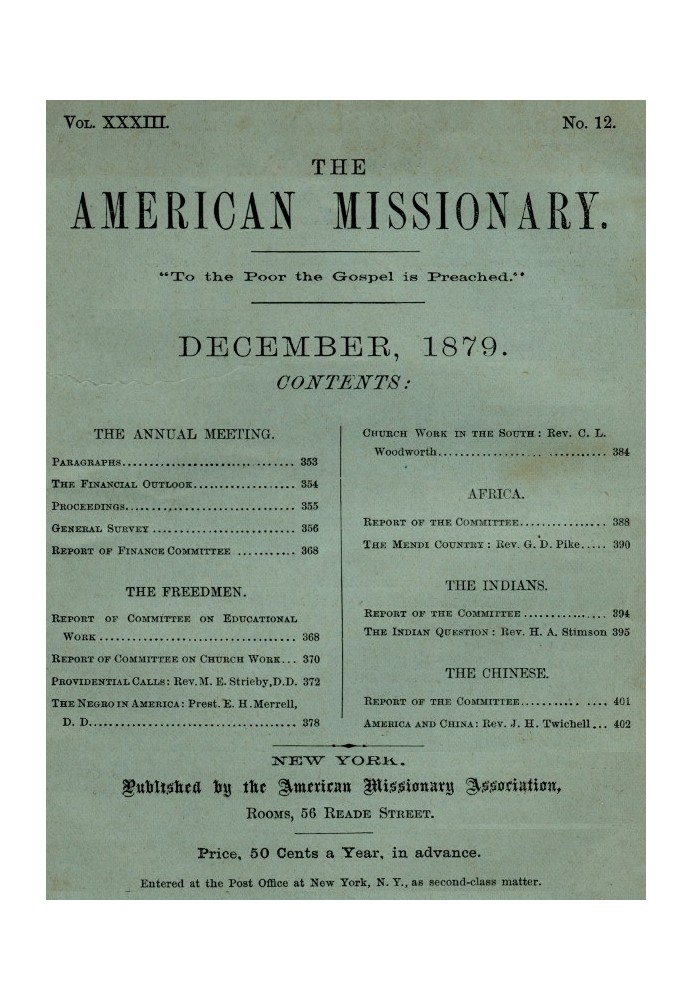 The American Missionary — Volume 33, No. 12, December 1879