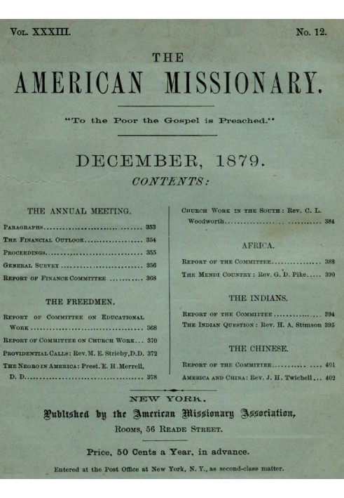 The American Missionary — Volume 33, No. 12, December 1879