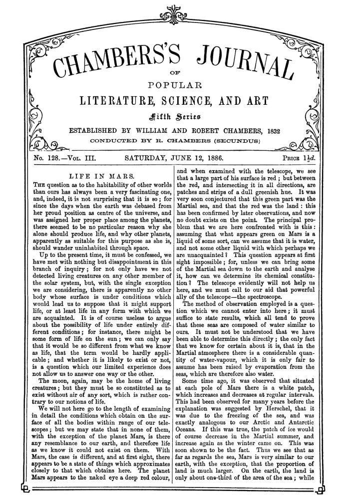 Chambers's Journal of Popular Literature, Science, and Art, fifth series, no. 128, vol. III, June 12, 1886