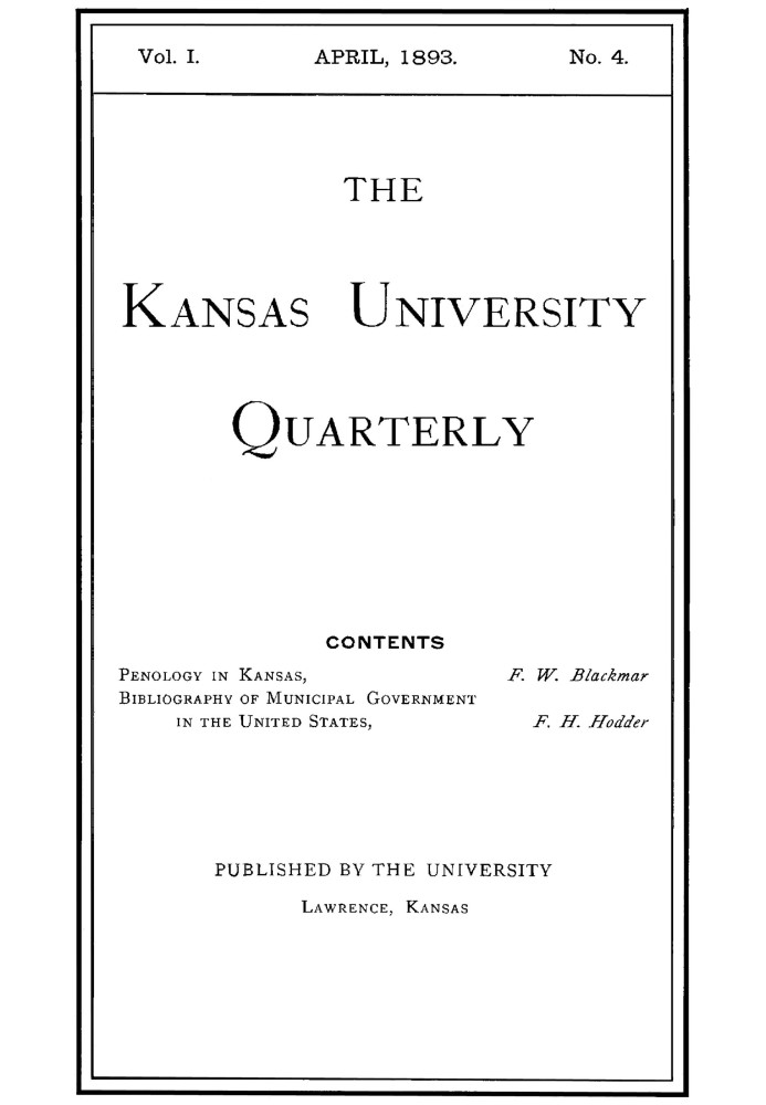 Щоквартальник Канзаського університету: $b том. I, № 4, квітень 1893 р