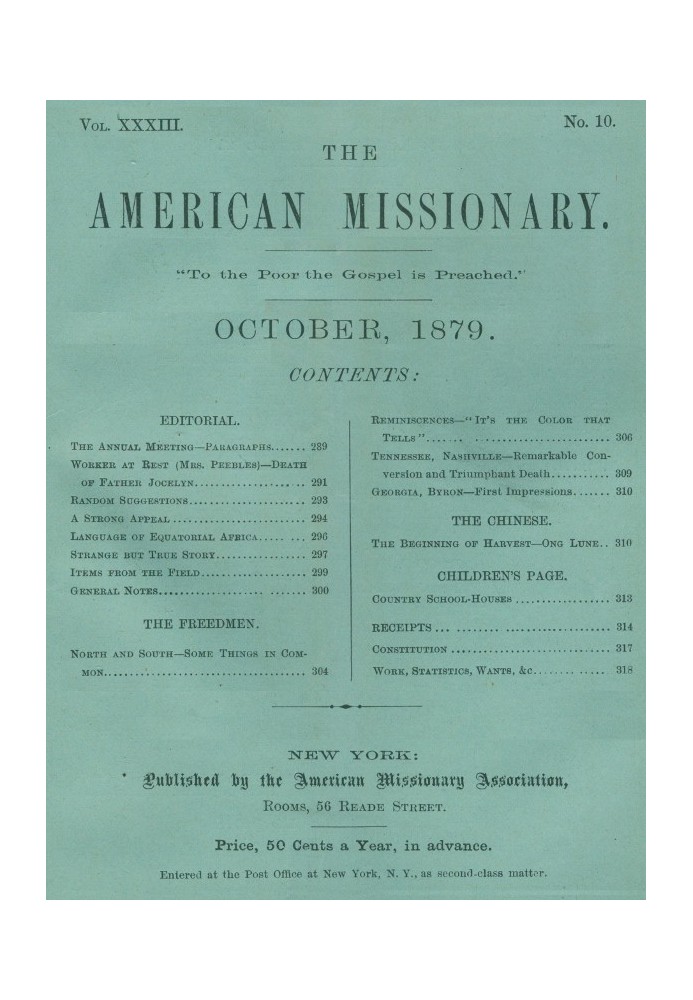 Американський місіонер — том 33, № 10, жовтень 1879 р