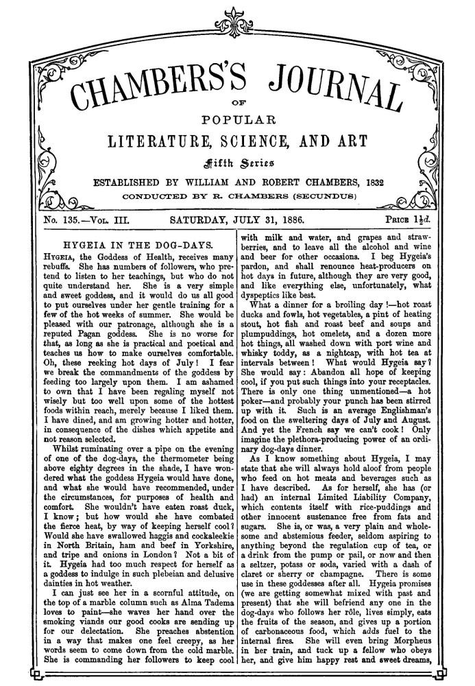 Chambers's Journal of Popular Literature, Science, and Art, fifth series, no. 135, vol. III, July 31, 1886