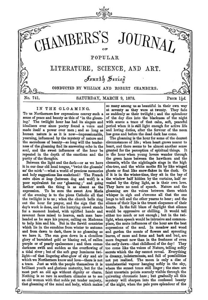 Chambers's Journal of Popular Literature, Science, and Art, № 741, 9 березня 1878 р.