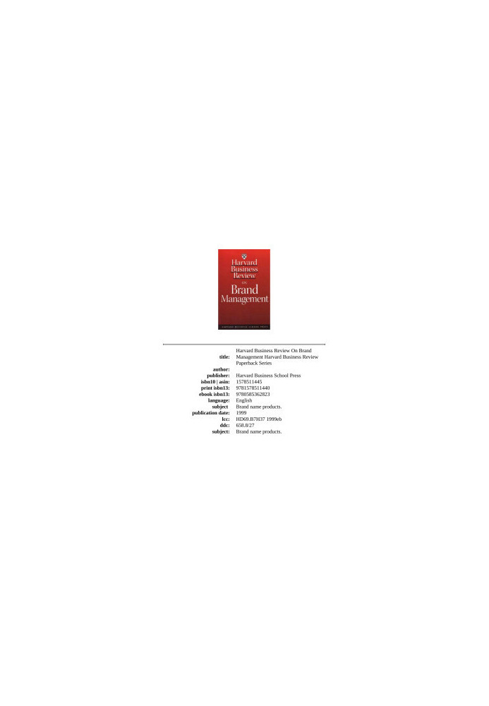 Harvard Business Review on Brand Management