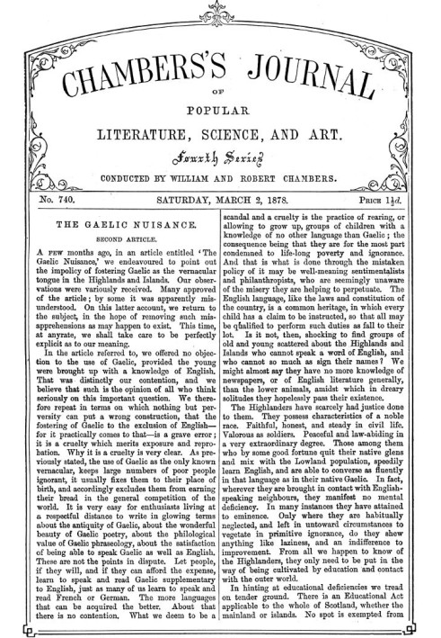 Chambers's Journal of Popular Literature, Science, and Art, № 740, 2 березня 1878 р.