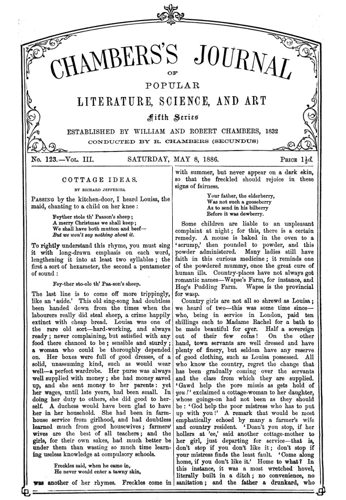 Журнал популярної літератури, науки та мистецтва Чемберса, п’ята серія, №. 123, том. III, 8 травня 1886 р