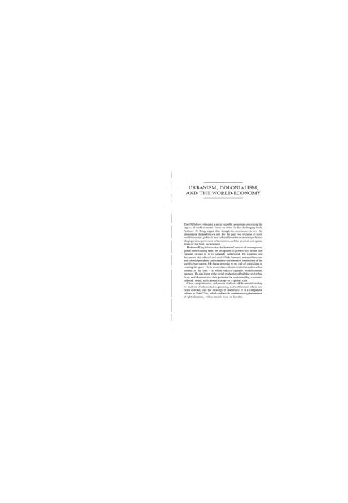 Urbanism Colonialism Wrld Econ (International Library of Sociology Series)