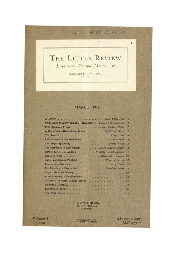 The Little Review, березень 1914 (том 1, № 1)