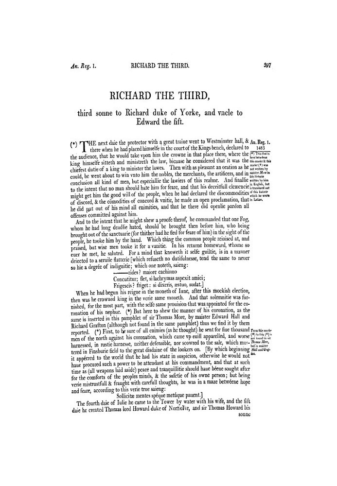 Хроніки Англії, Шотландії та Ірландії (3 із 6): Англія (6 із 9) Річард Третій, Третій син Річарда Герцога Йоркського та дядько Е