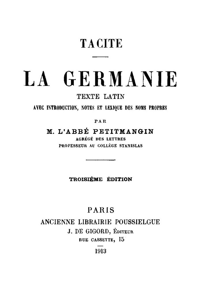 Germania Latin text with introduction, notes and glossary of proper names