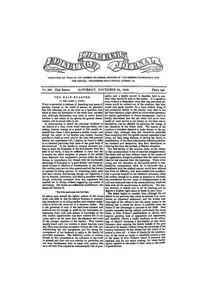 Единбурзький журнал Чемберса, № 308, нова серія, субота, 24 листопада 1849 р.