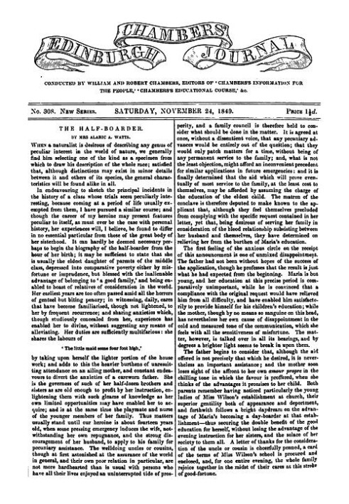 Единбурзький журнал Чемберса, № 308, нова серія, субота, 24 листопада 1849 р.