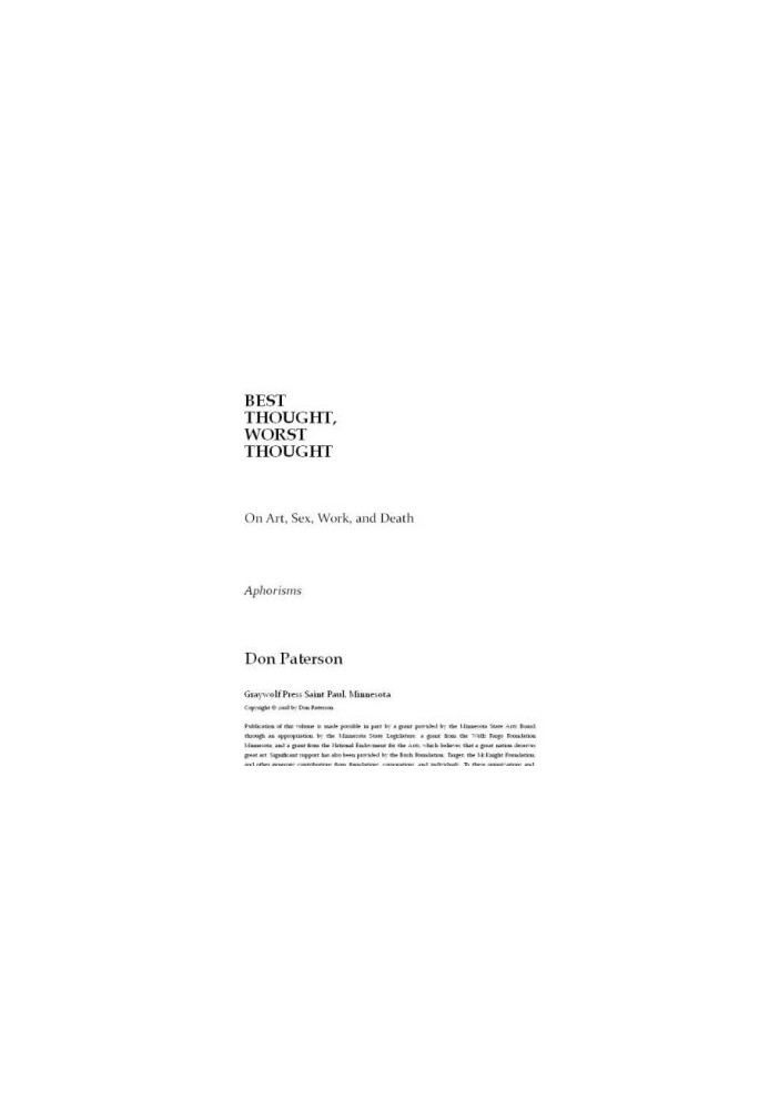 Best thought, worst thought: on art, sex, work and death: aphorisms