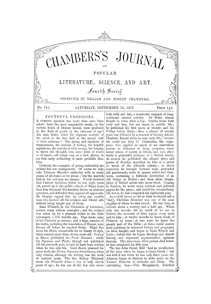 Chambers's Journal of Popular Literature, Science, and Art, No. 716 September 15, 1877