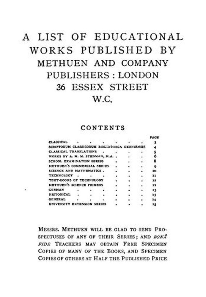 Список учебных работ, опубликованных Methuen & Company - июнь 1900 г.