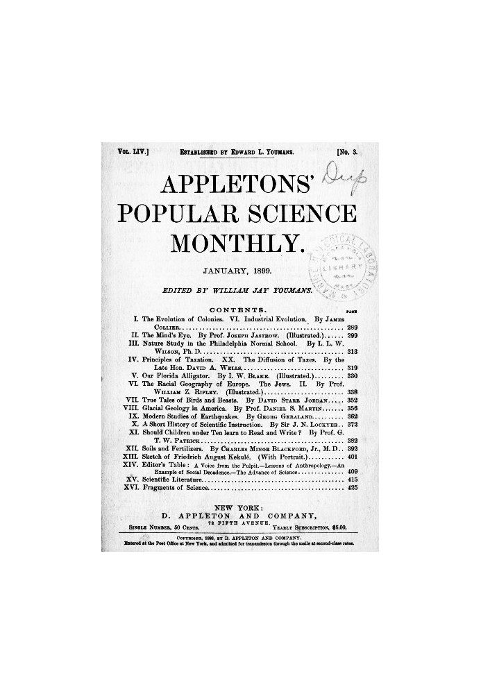 Appletons' Popular Science Monthly, січень 1899 р. Том LIV, № 3, січень 1899 р.