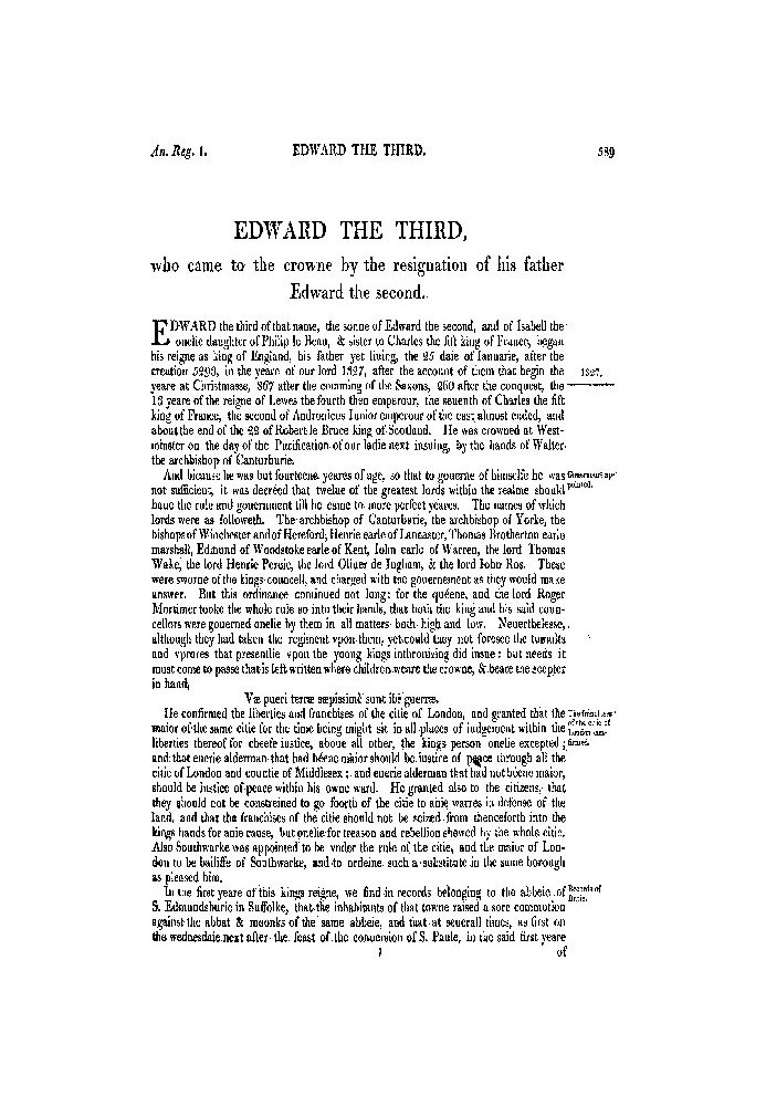 Chronicles of England, Scotland and Ireland (2 of 6): England (11 of 12) Edward the Third, Who Came to the Crowne by the Resigna