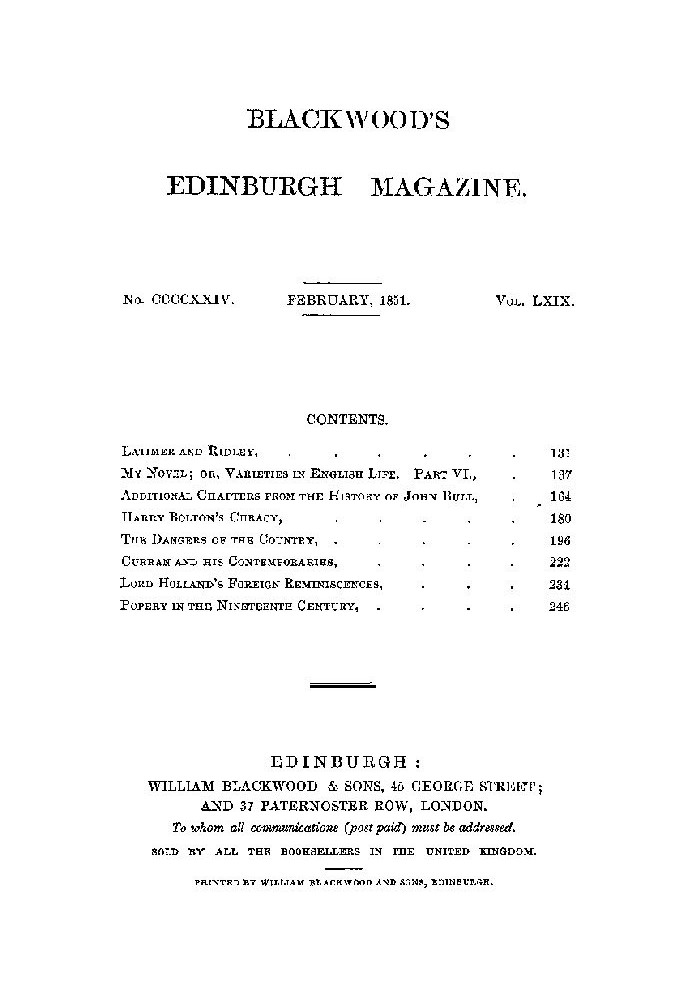 Blackwood's Edinburgh Magazine, том 69, № 424, лютий 1851 р.