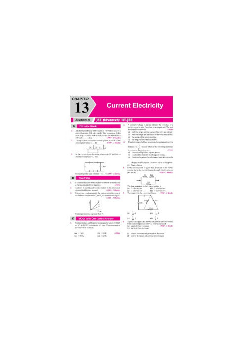 Current Electricity Electrical Circuits IIT JEE Chapterwise Solution 1978 to 2017 AIEEE IIT JEE main included