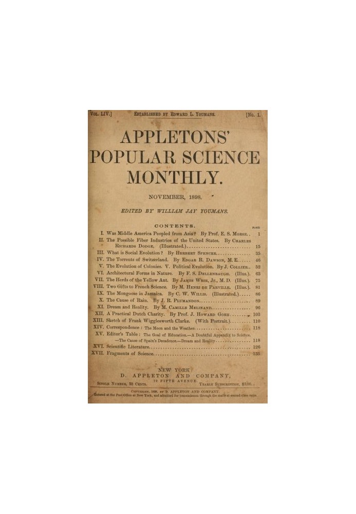 Appletons' Popular Science Monthly, листопад 1898 р. Том 54, листопад 1898 р.