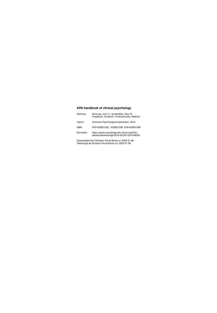 APA Handbook of Clinical Psychology: Theory and research