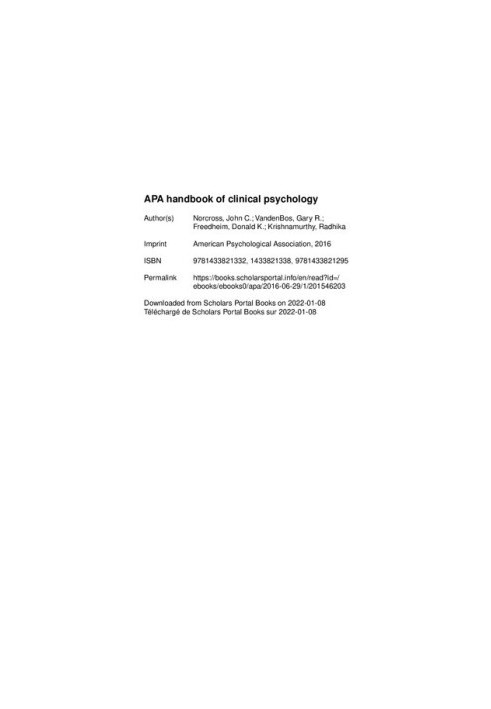 APA Handbook of Clinical Psychology: Theory and research