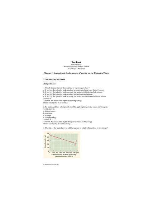 Animal Physiology 4th edition Test Bank