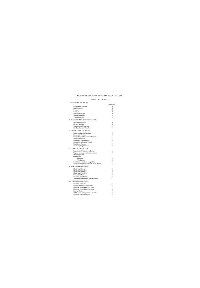 Business Plan Outline Guide - Fill in Blanks
