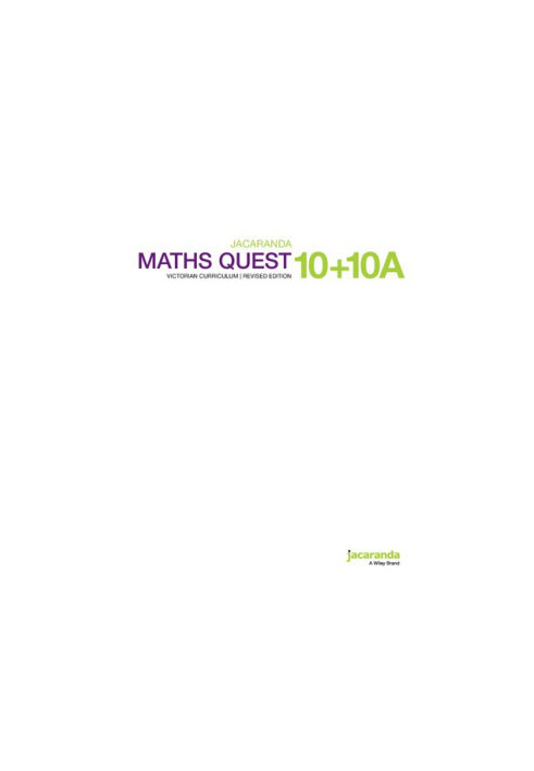 Jacaranda Maths Quest 10 + 10 A For Victoria Australian Curriculum Edition