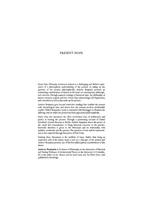 Present Hope: Philosophy, Architecture, Judaism