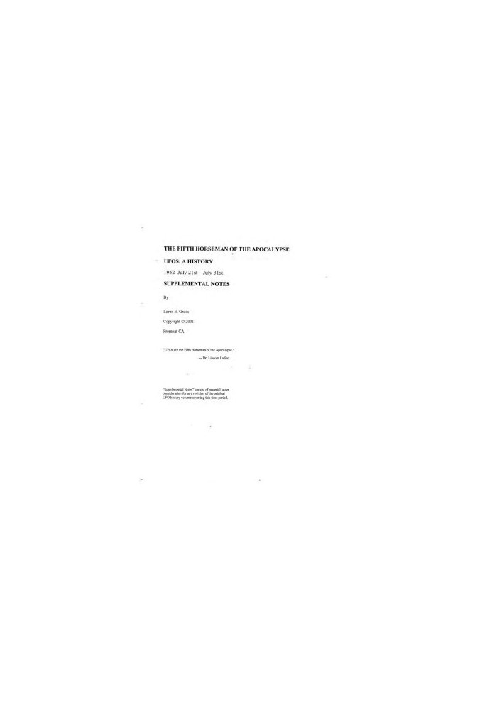 UFOs: A HISTORY 1952: July-21st-31st Supplemental Notes