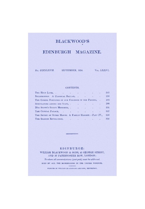 Blackwood's Edinburgh magazine, Vol. 76, No. 467, September 1854