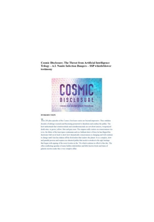 Cosmic Disclosure The Threat from Artificial Intelligence Trilogy – A.I. Nanite Infection Dangers – SSP whistleblower testimo