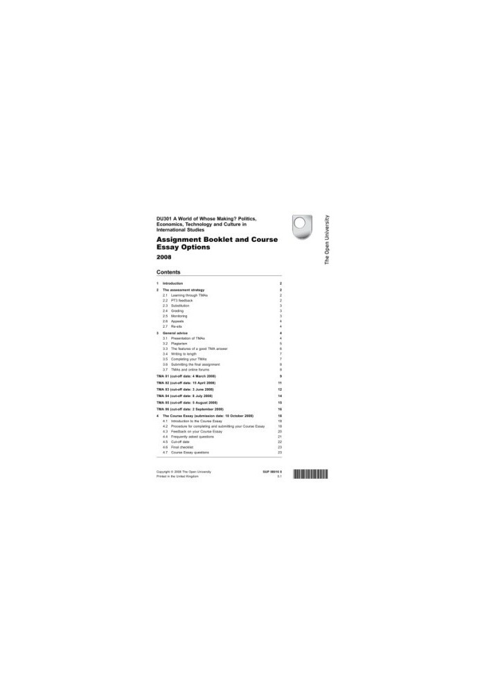 Assignment Booklet and Course Essay Options