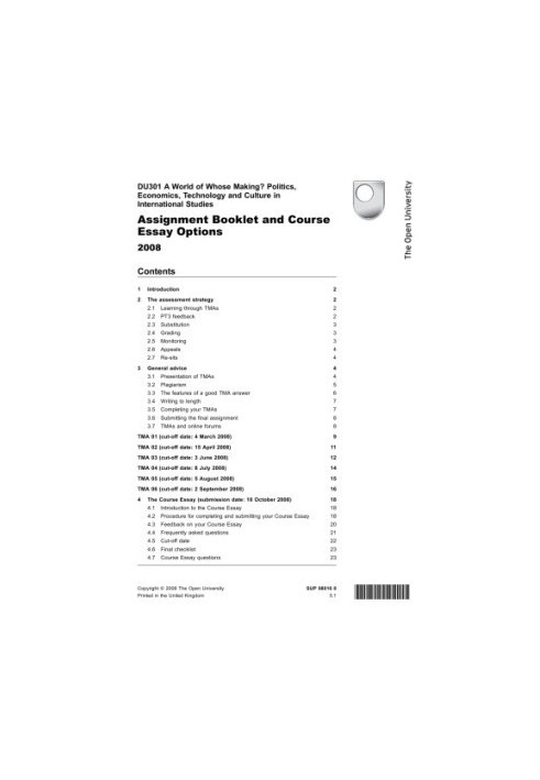 Assignment Booklet and Course Essay Options
