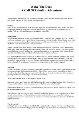 Wake The Dead: A Call of Cthulhu Adventure