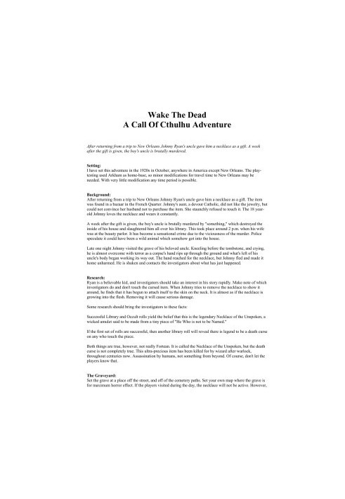 Wake The Dead: A Call of Cthulhu Adventure