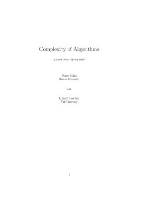 Complexity of Algorithms: Lecture Notes, Spring 1999