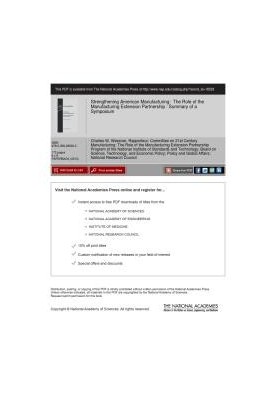 Strengthening American Manufacturing : The Role of the Manufacturing Extension Partnership: Summary of a Symposium
