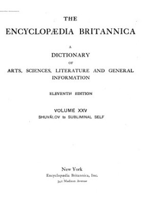 Encyclopedia Britannica - A dictionary of arts, sciences, literature and general information 11 ed. in 29 v. Volume 25 Shuval