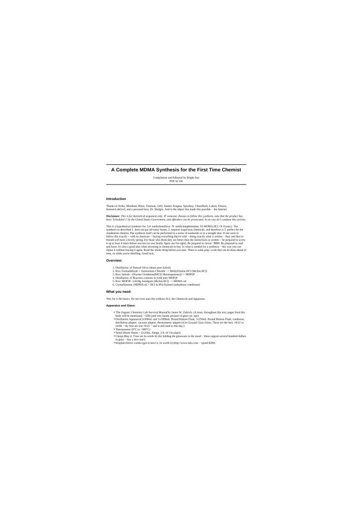 MDMA Synthesis for the First Time Chemist