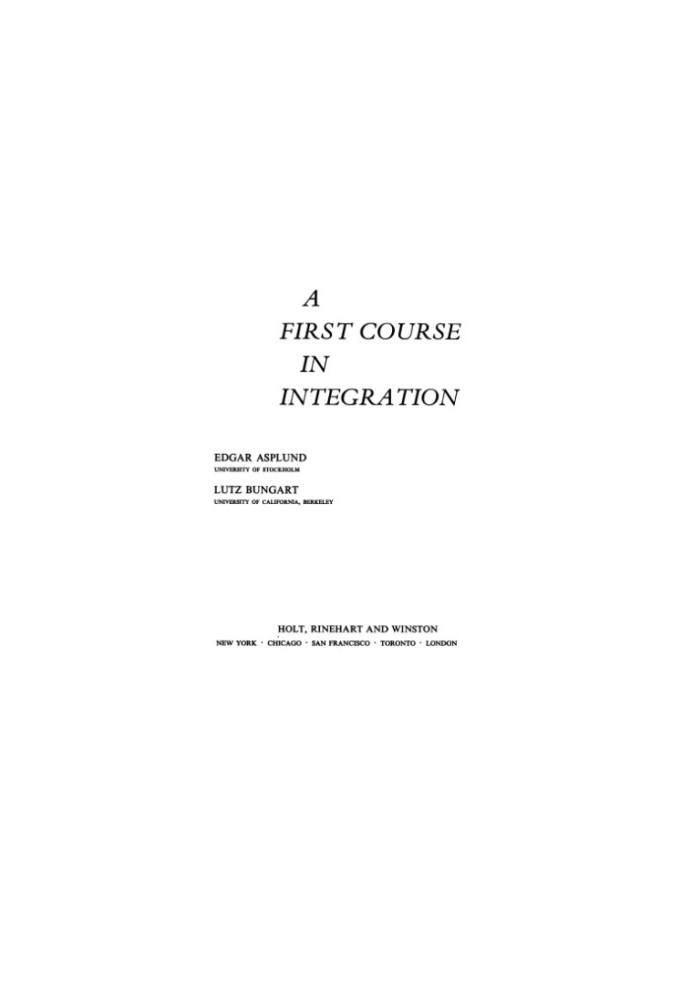 First Course in Integration