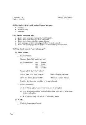 Linguistics 110: Introduction to Linguistics