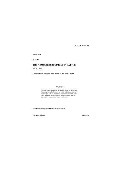 ARMOUR, VOLUME 1, THE ARMOURED REGIMENT IN BATTLE