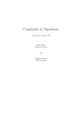 Complexity of Algorithms: Lecture Notes, Spring 1999
