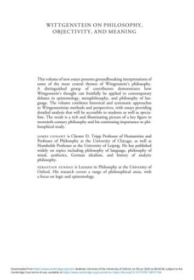 Wittgenstein on Philosophy, Objectivity, and Meaning