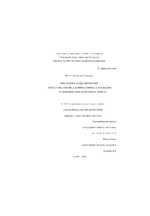 Numerical modeling of spatial convective processes in space flight conditions