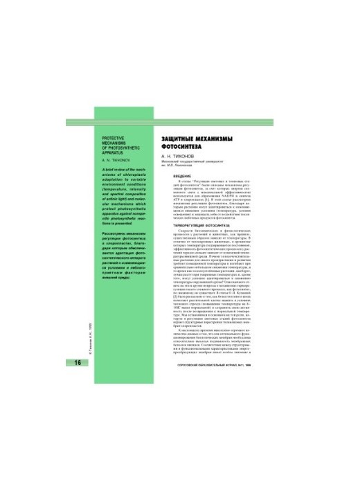 Protective mechanisms of photosynthesis