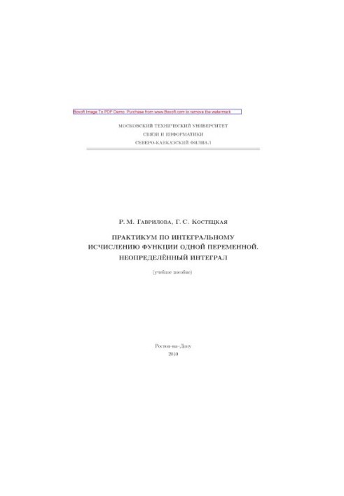 Практикум по интегральному исчислению функции одной переменной. Неопределенный интеграл. Учебное пособие